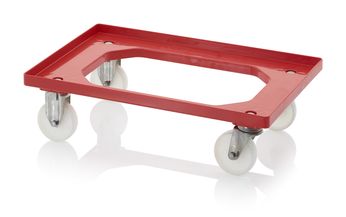 Onderwagen Rolplateau Trolley Rood 2 zwenkwielen en 2 vaste wielen plastic RVS